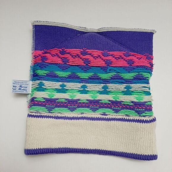 Retro 80's MURRAY MERKLEY 100% Wool Intarsia Geo Pattern Knit Beanie Hat Pom-Pom - Picture 12 of 15